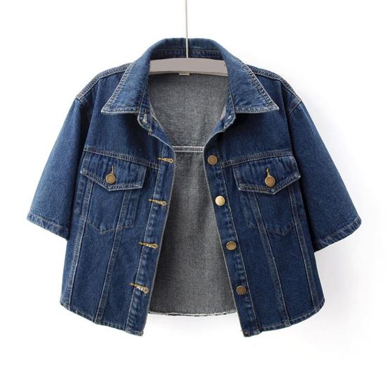 Women's Cropped Denim Jackets Lapel Button Down Trucker Jean Jackets Summer Short Sleeve Casual