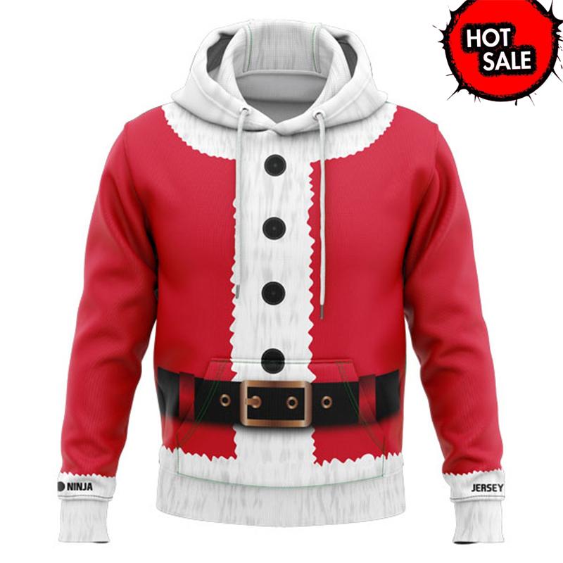 Holiday Vibe Series Print Hoodie, Multiple Snowflake and Santa Costume Graphics Full Graphic Loose Pullover, Great for Christmas Cosplay Outings