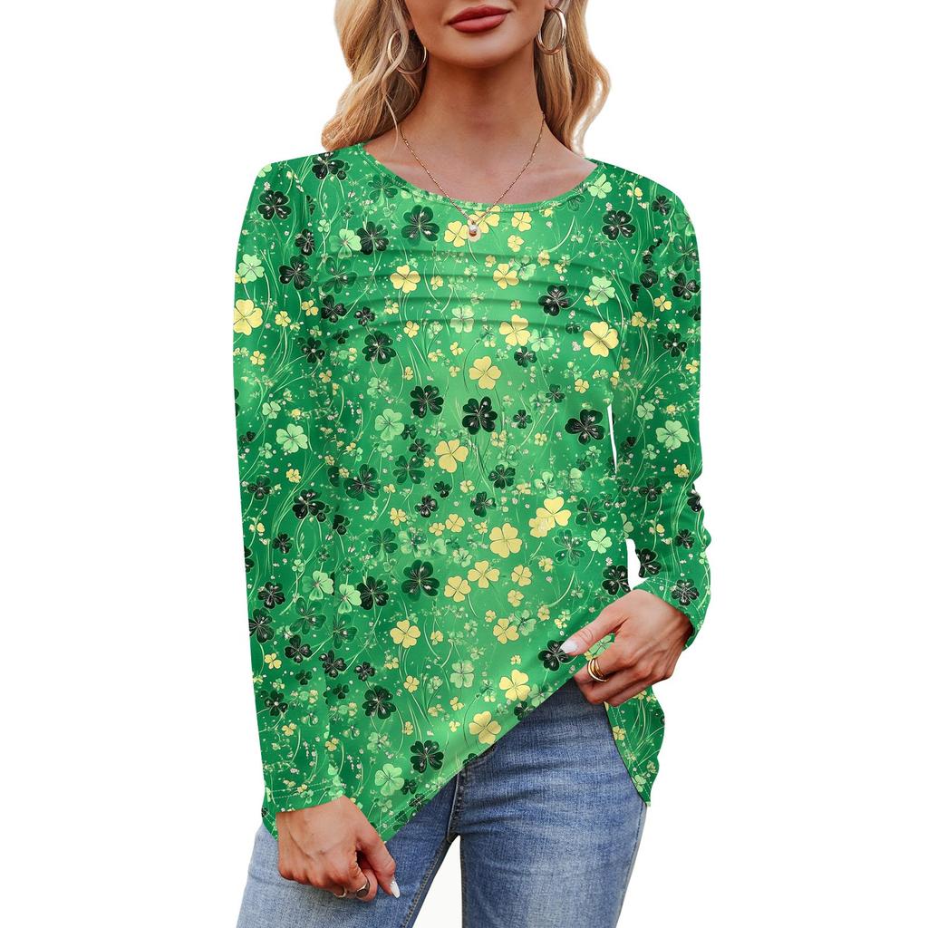 Женский свободный повседневный топ с круглым вырезом и длинными рукавами, модный топ