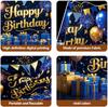 Blue Gold Happy Birthday Backdrop Banner Gift Boxes Photography Background for Men Women Birthday Party Decorations Photo Booth