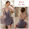 Women's Satin Lace Mesh Padded Cross Backless Sleep Dress with Robe Lounge Set