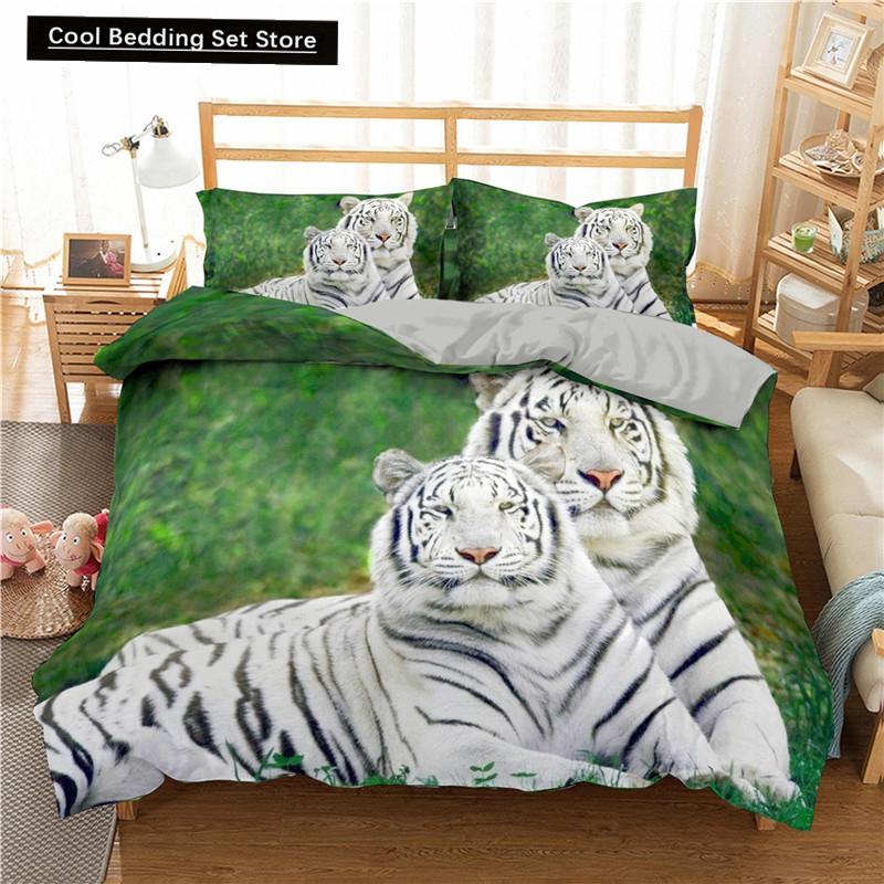 Комплект постельного белья с тигром 3D King Queen Full Twin Size Коричневый пододеяльник с изображением животных Джунгли Дикой Природы Покрывало из полиэстера