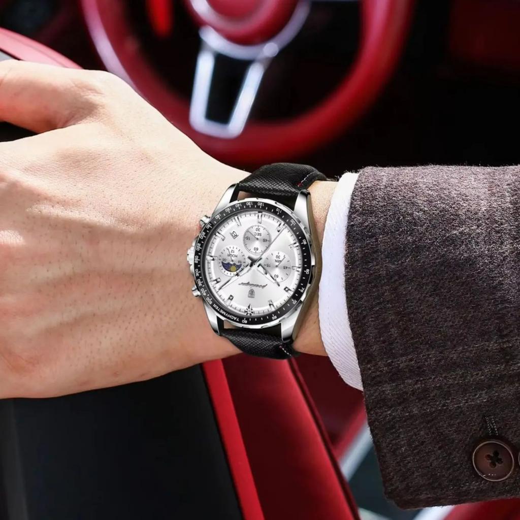 POEDAGAR Top Sports Fashion Men Clock Luminous Waterproof Chronograph Date Original Man Wristwatch Leather Men's Quartz Watches