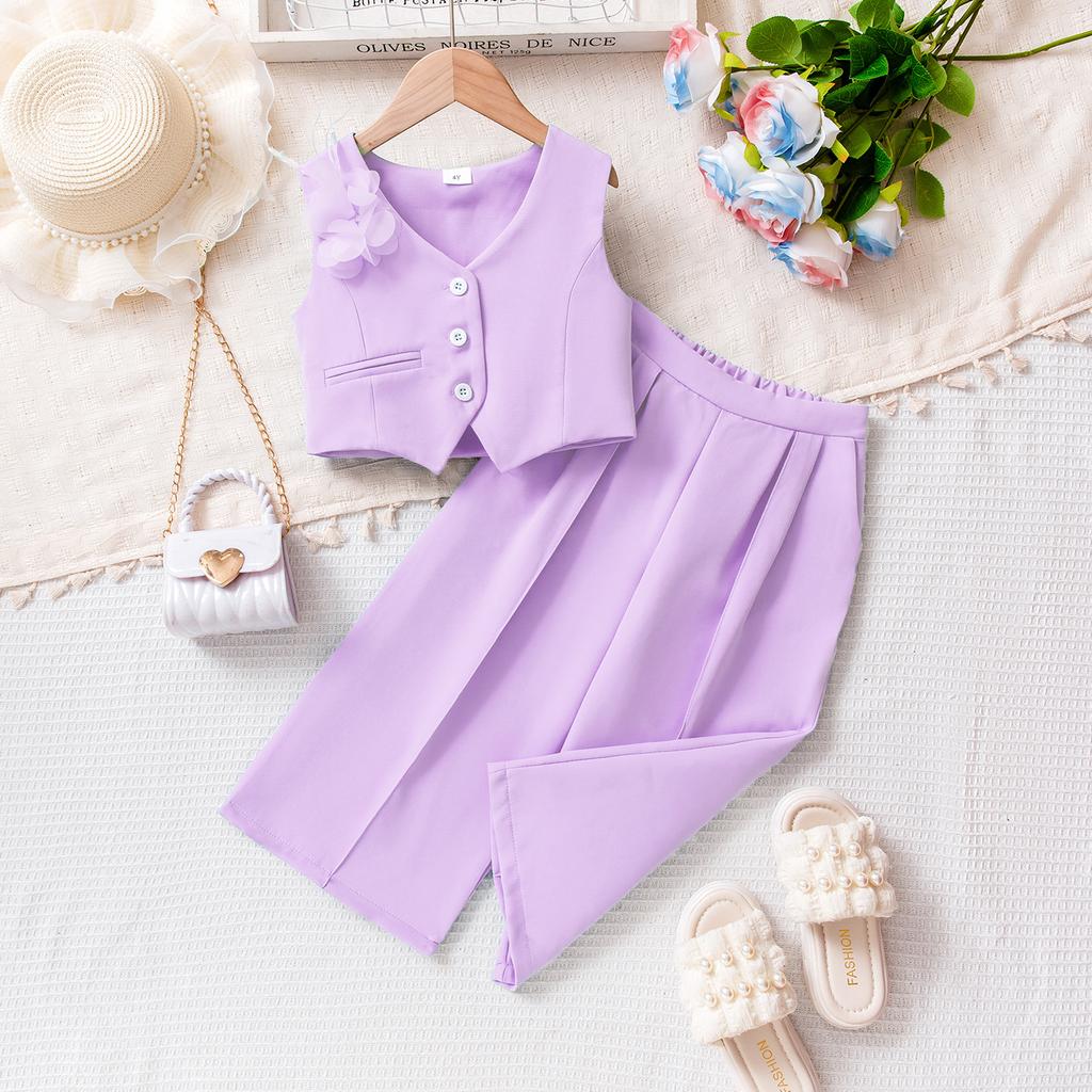 Летний детский комплект безрукавки и брюк для девочек