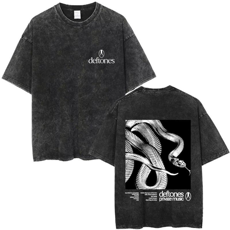 New Arrival womens Clothes Tee Shirt Homme Washed Vintage Rock Band Deftones Private Music Graphic Clothing New in Top & Tees