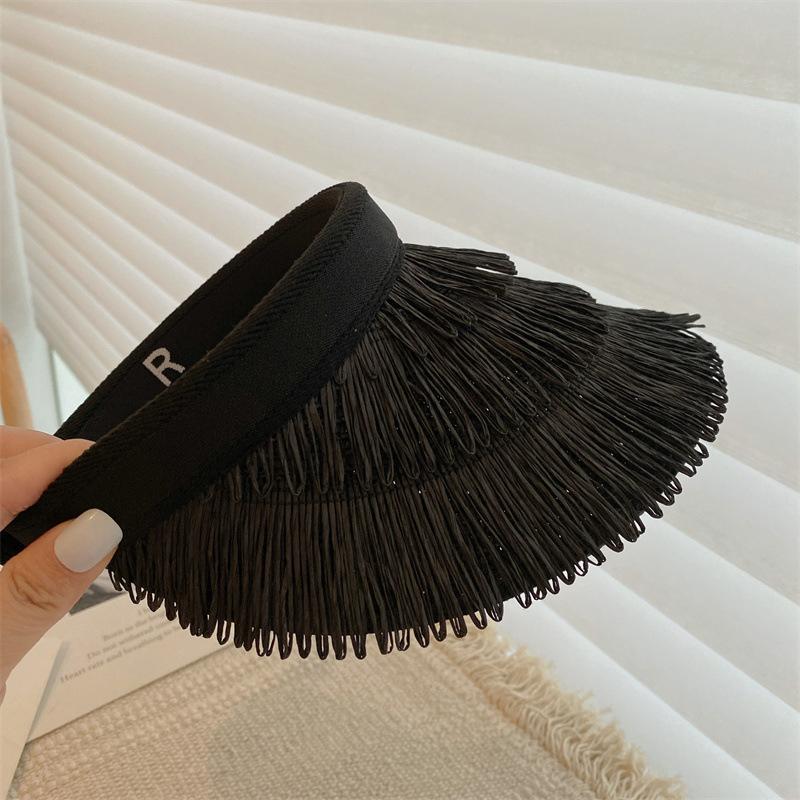 Солнцезащитные соломенные шляпы с кисточками для женщин, летние пустые верхние солнцезащитные шляпы для защиты от ультрафиолета, пляжные солнцезащитные кепки