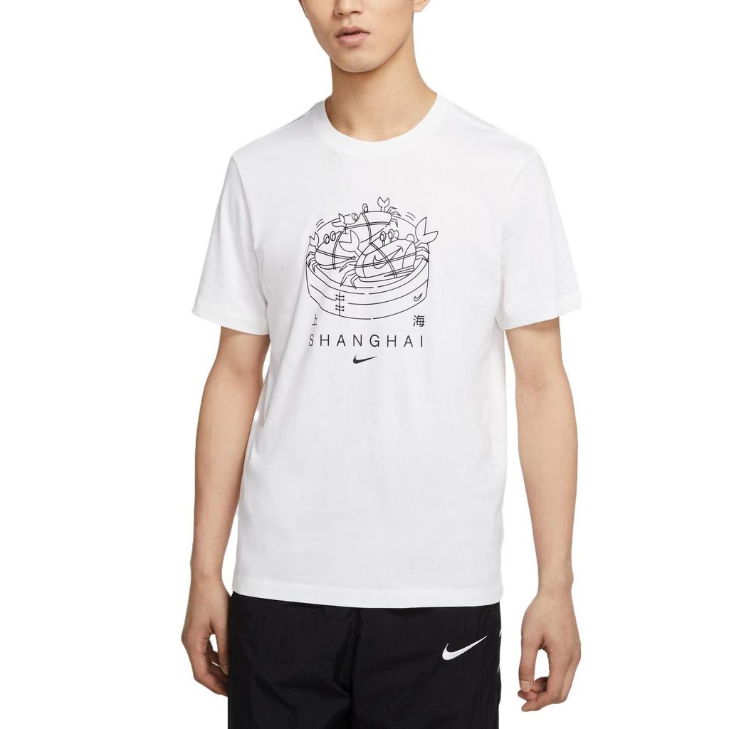 Nike Спортивная одежда с принтом логотипа, пуловер с круглым вырезом, повседневная футболка с коротким рукавом, мужские топы, белые CZ3585-100
