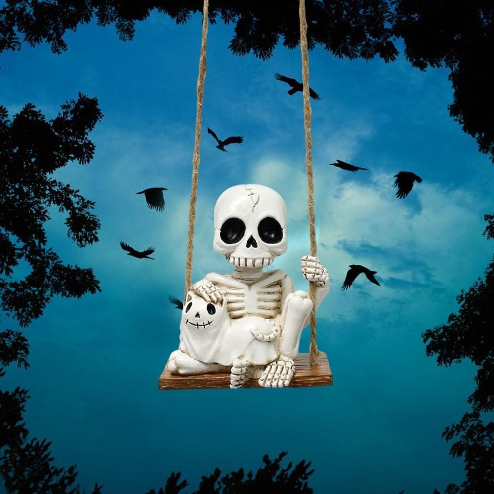 Resin Crafts Tire Swing Skeleton Pendant Vintage Skeleton Spirit Statue Decoration Lawn