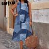 Spring Summer Women's Fashion Denim Print Women's Dress Women