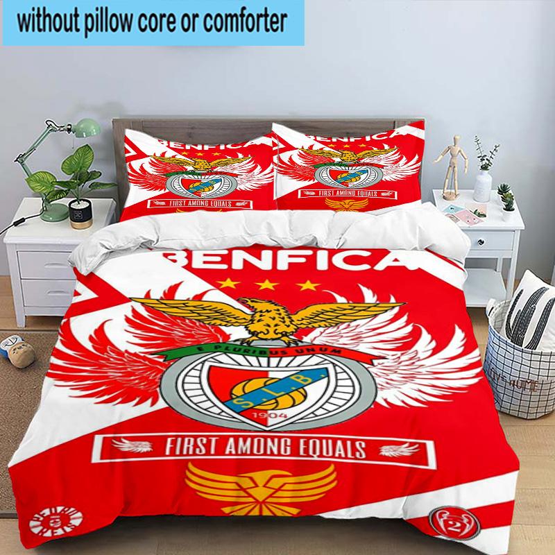 3pcs Benfica Football Club Printed Bedding Set Duvet Cover Closure Includes 1 Duvet Cover & 2 Pillowcases Bedding Sets Home Decor Gifts
