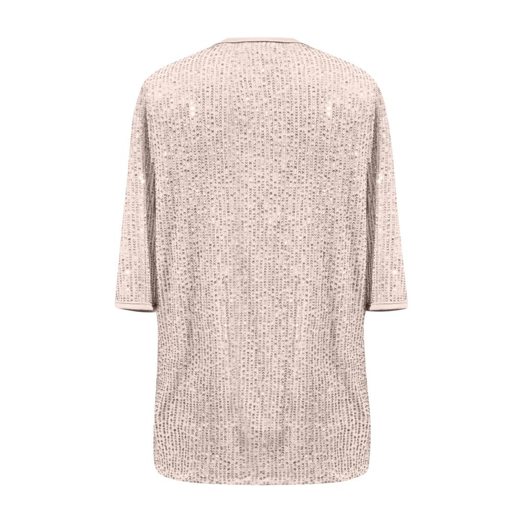 Большие размеры топы с пайетками для женщин свободные рубашки-туники с V-образным вырезом и коротким рукавом нарядные деловые повседневные блузки для вечеринок