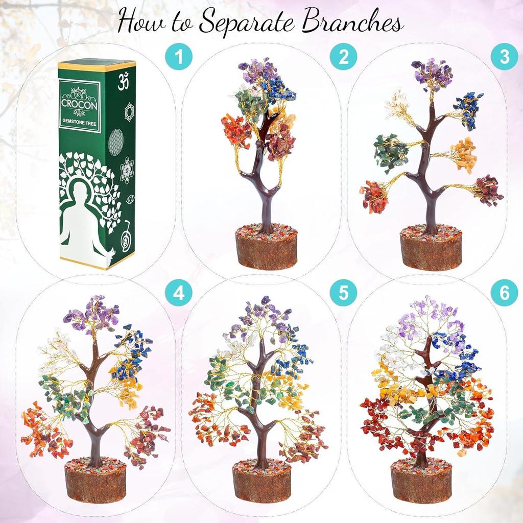 Чакра Древо Жизни для позитивной энергии - Декор по фен-шуй, искусственный бонсай, кристаллы и целебные камни, денежное дерево, декор комнаты