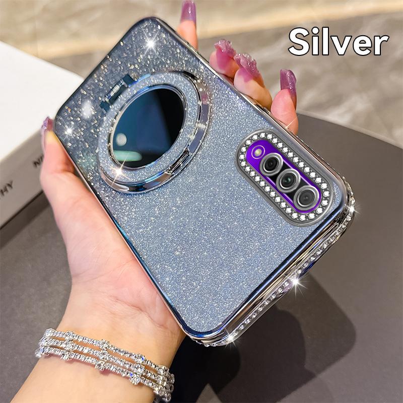 Plating Diamond Glitter Bling Case For Honor 90 Lite X6 X8 9X Pro X50I X60 Pro Lens Protection Shockproof Bracket Cover Capa
