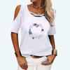 Women Casual Off Shoulder T-shirt Ladies Fashion Short Sleeved Top Summer&fall Round Collar Print Tee Shirt