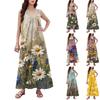 Женская Мода Повседневная А-силуэта Ретро Принтованная С Эффектом Мятого Полотна Свободная Длинная Юбка С Карманами