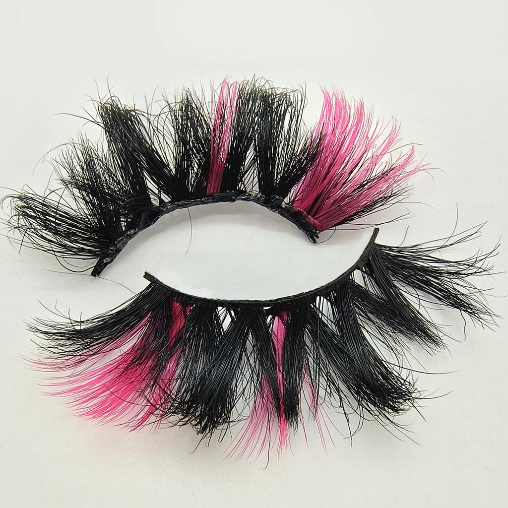 1 Pair Fluffy 25MM Mink Eyelashes Colored Lashes Bulk Wholesale Pink White Red Blue 5D Mink Lashes Supplies Makeup Tools