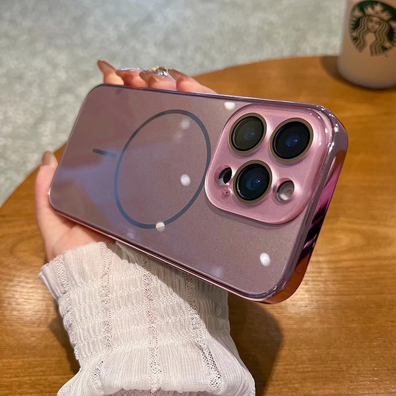 Applicable to iPhone16 electroplated glass thin ring magnetic mobile phone case Apple 15 lens film protective case