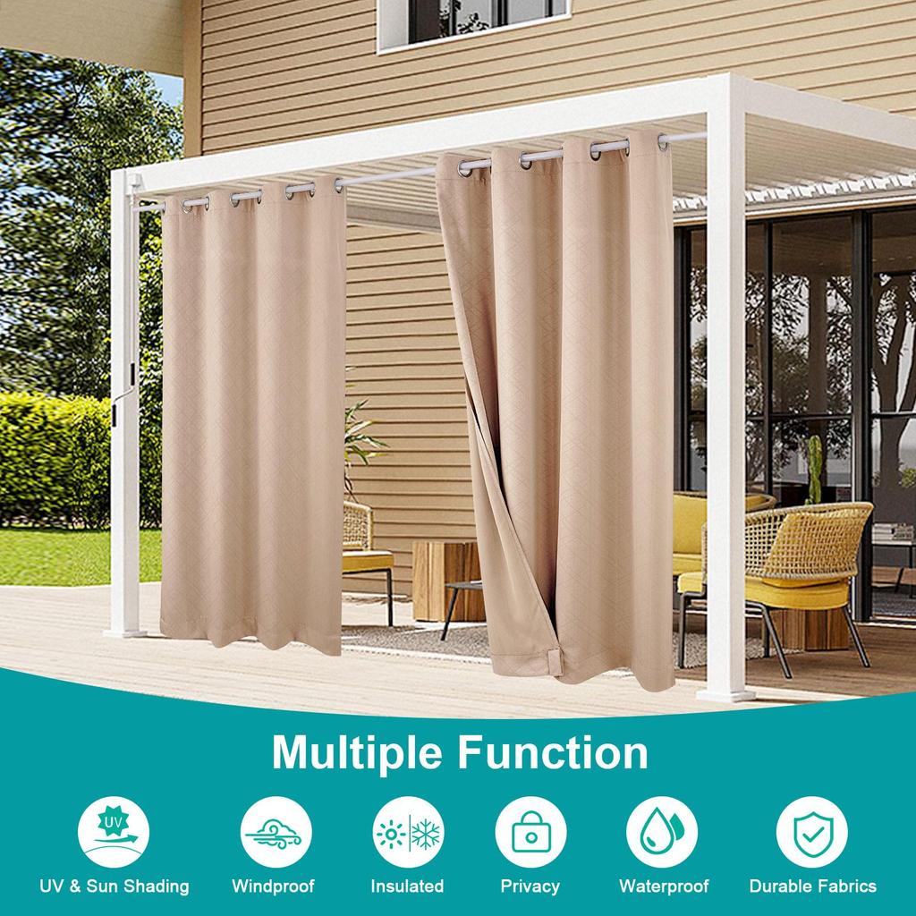 1 Panel Outdoor Curtains, Waterproof UV Protection Blackout Curtain with Eyelets, 3D Textured Indoor Outdoor Drapes for Garden, Pergola, Gazebo