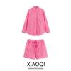 Fashion Style 2024 New Fall Women's Clothing Stylish Loose All-Matching Striped Pocket Shirt Mid Waist Shorts