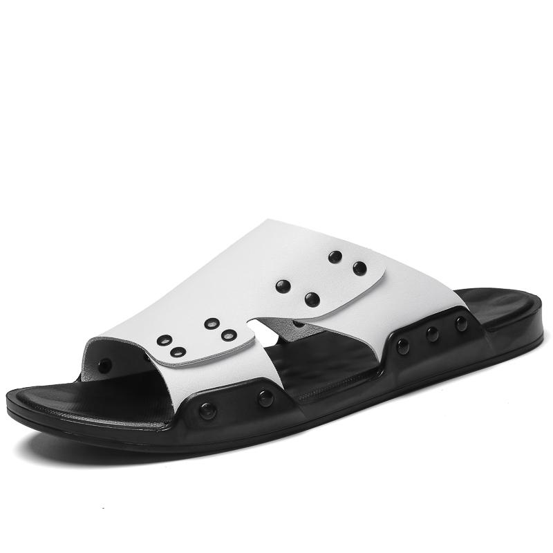 Летние мужские сандалии из натуральной кожи, модные высококачественные туфли на плоской подошве, дышащая повседневная обувь, черные пляжные тапочки