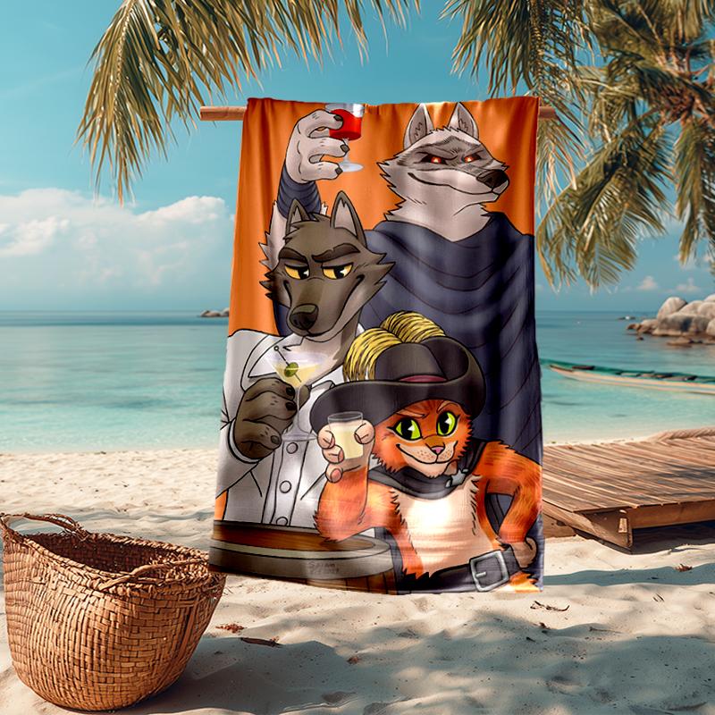 Ultra-Soft Beach Towel with Puss In Boots Theme,Ideal for Pool - Camping, Diving - Perfect Travel Essential, Vibrant Beach Towel.
