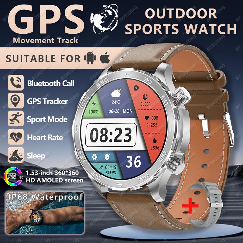 Новые спортивные смарт-часы с GPS, пульсометром, компасом, 1,53-дюймовым AMOLED-экраном, отслеживанием GPS, Bluetooth-звонками, для Android и iOS