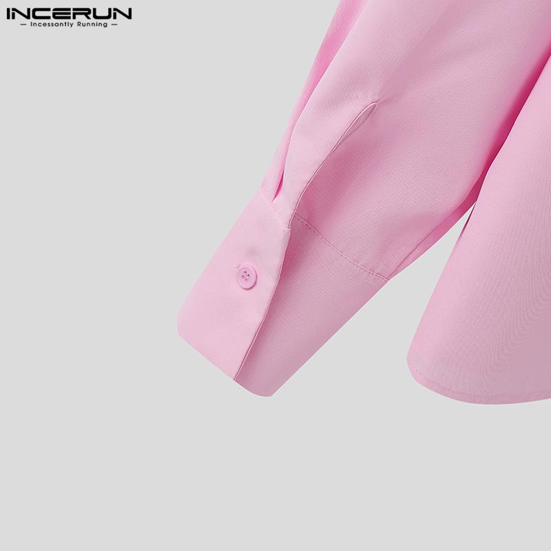 INCERUN Men Lapel Neck Ruffled Shoulder Long Sleeve Buttons Up Casual Shirts