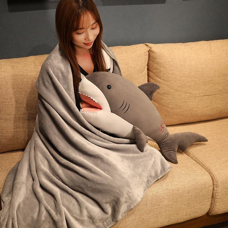 Милые плюшевые игрушки в виде укуса акулы, креативная подушка в виде акулы с одеялом, диванная подушка, мягкие мягкие куклы для детей