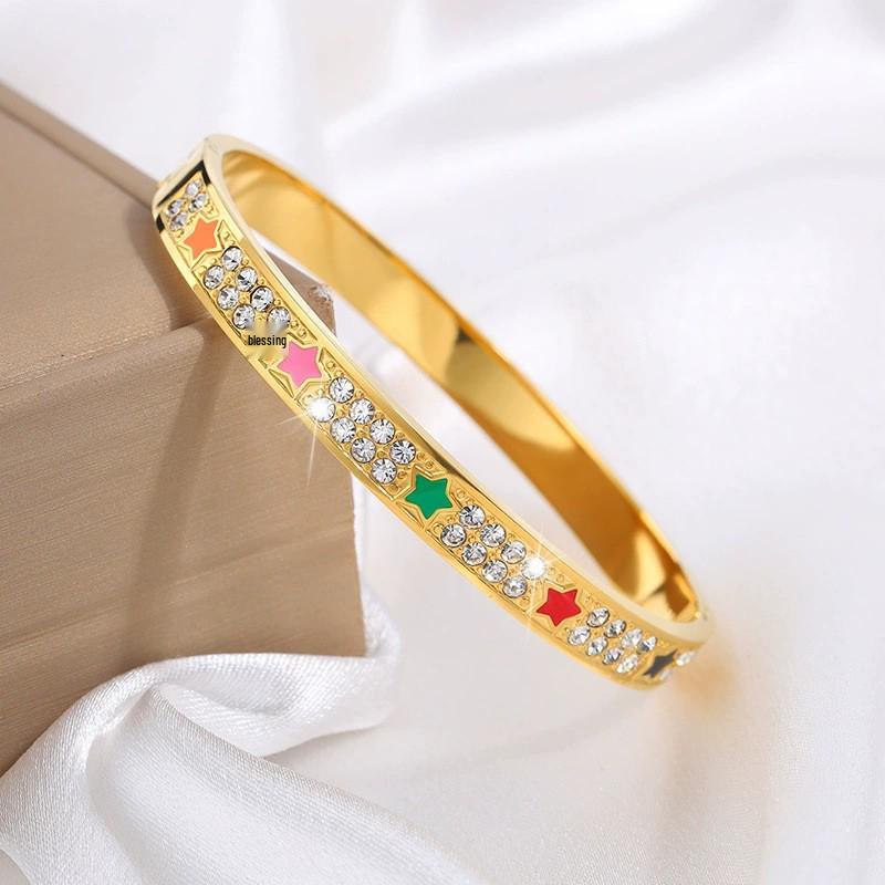 Starry Sky Full Diamond Titanium Steel Bracelet – Versatile, No-Fade Silver Women's Fashion Accessory