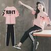 Новый летний спортивный костюм из двух частей для девочек: Топ и брюки с коротким рукавом для детей среднего и большого размера