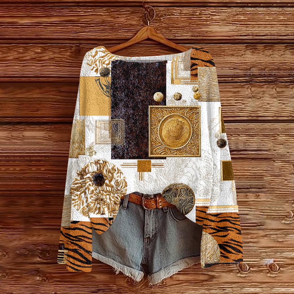 Women's Lightweight Sweater Casual Long Sleeve Knitted Vintage Floral Print Pullover