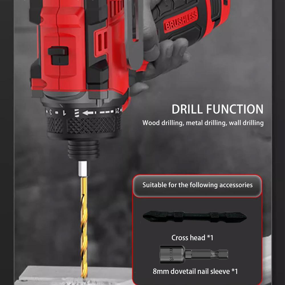80N.m 18V Brushless Electric Drill Cordless Knockable Driller Driver Screwdriver Li-ion Battery Electric Power Tools