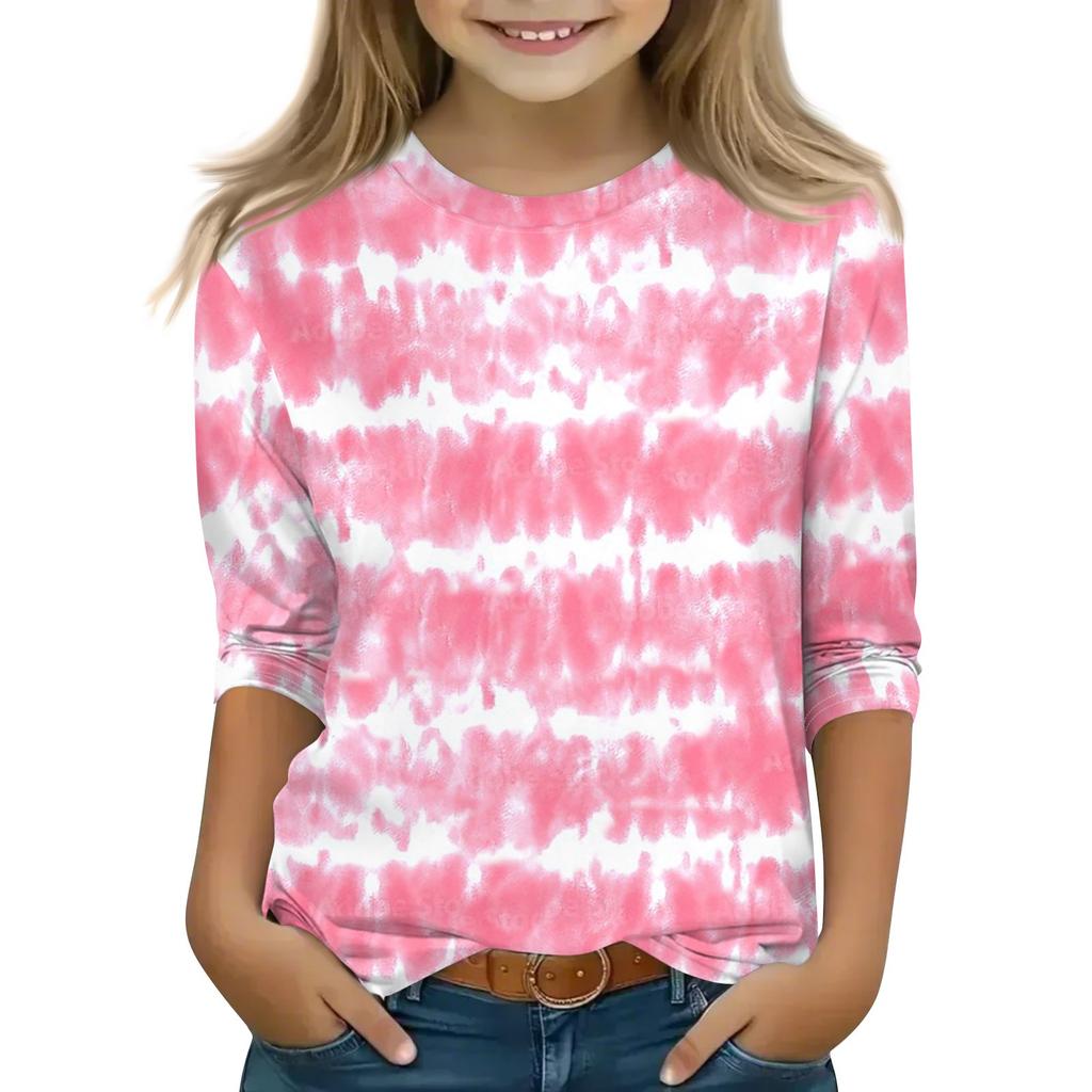 Print Tops For Youth Girls 5-16 Years Round Neck 3/4 Sleeves T-Shirts Trendy Tops Outfit Tees