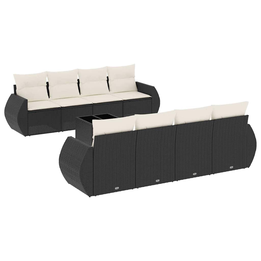 9 piece garden sofa set with cushions black poly rattan