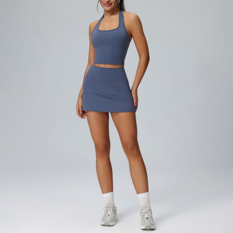 Womens 2-Piece Sport Set With Built-in Bra High-Waisted Tennis Skirt Running Gym Badminton