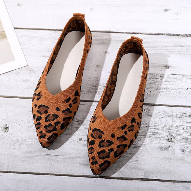 Модные элегантные трикотажные балетки женские мокасины с острым носком женские мокасины большого размера с леопардовым принтом мягкие туфли для вождения