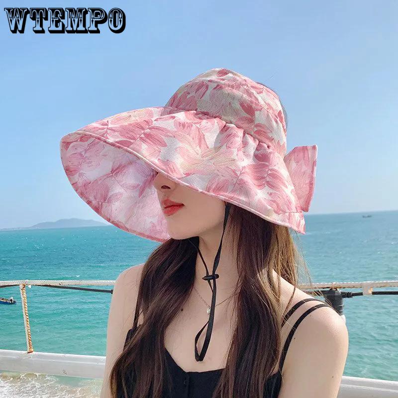 WTEMPO Летние шляпы от солнца на открытом воздухе, женские шляпы с открытым верхом, закрывающие лицо, с большими полями, универсальные модные повседневные солнцезащитные шляпы с принтом