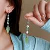Жемчужный циркон лист бахрома крючок для уха мода длинные серьги легкая роскошь высокий темперамент серьги женские