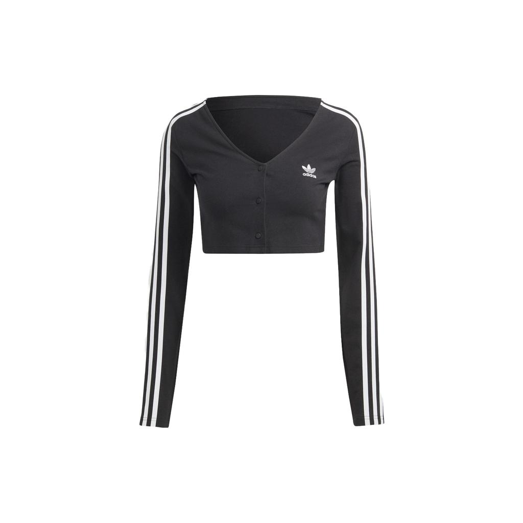 adidas Укороченная однобортная футболка с длинным рукавом Originals Clover Series, женские топы, черные IC5473