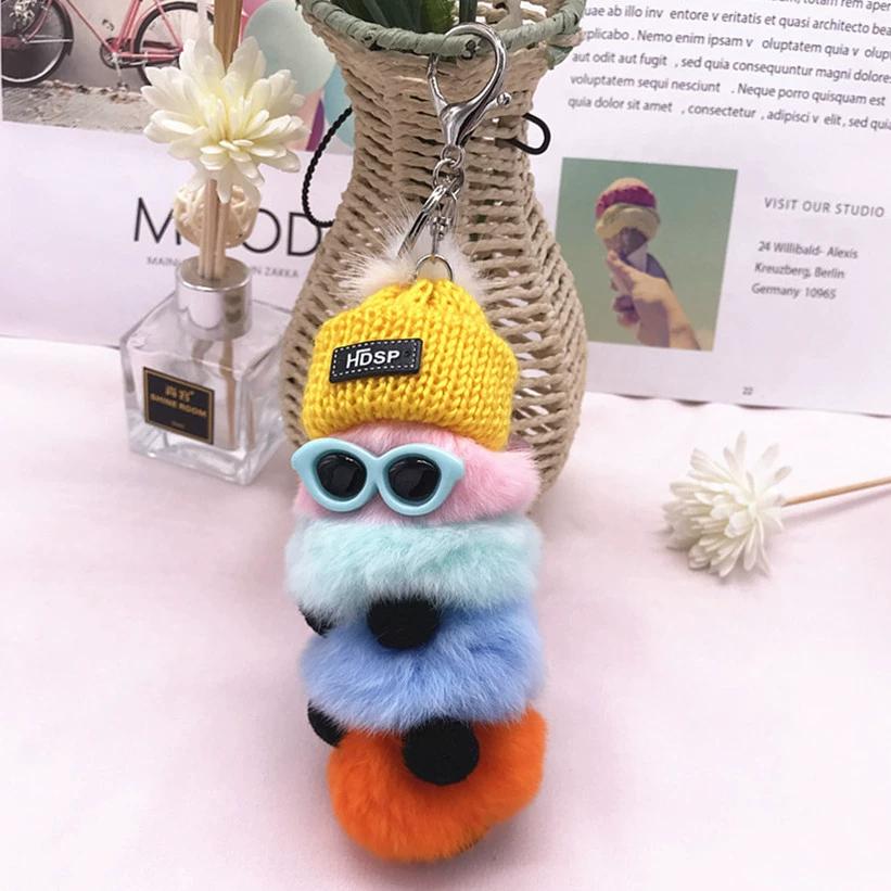 Кролик Рекс красочная гусеница плюшевая сумка кулон брелок креативный милый женский норковый ювелирный подарок