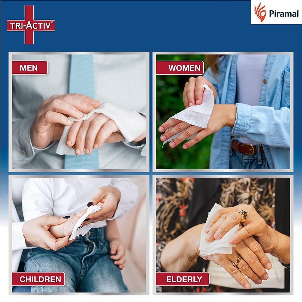 Tri-Activ Multi-Purpose Germ Protection Wipes Pack of 4 | 33% Extra Large Disinfectant Wet Wipes for Cleaning