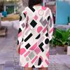 Women Plus Size V Neck Long Sleeve Printed Straight Midi Dress