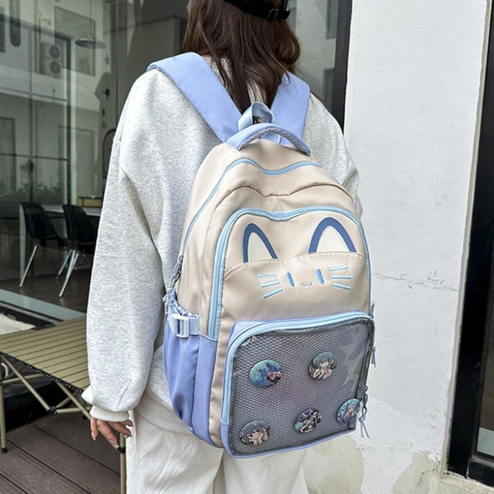 Large Capacity Cartoon Ita Bag Embroidery Student School Bag Transparent Pocket Itabag  Woman