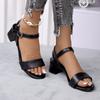 2025 Foreign Trade New High-heeled Sandals Women's Thick-heeled Medium-heeled Women's One-word Buckle Sandals Large-size Fashion Women's Shoes