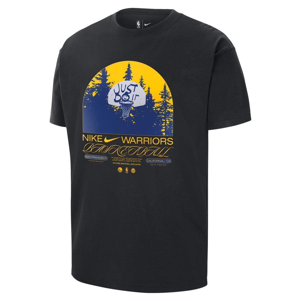 Nike Футболка свободного покроя с коротким рукавом из дышащего трикотажа с принтом NBA Golden State Warriors, черная, мужская, DR6297-010