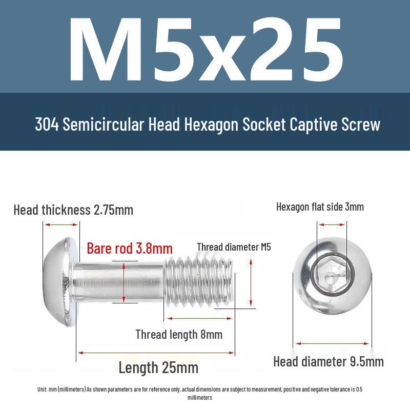 Yigu 304 Stainless Steel Anti-Loosening Hex Socket Captive Screws - M2/M3