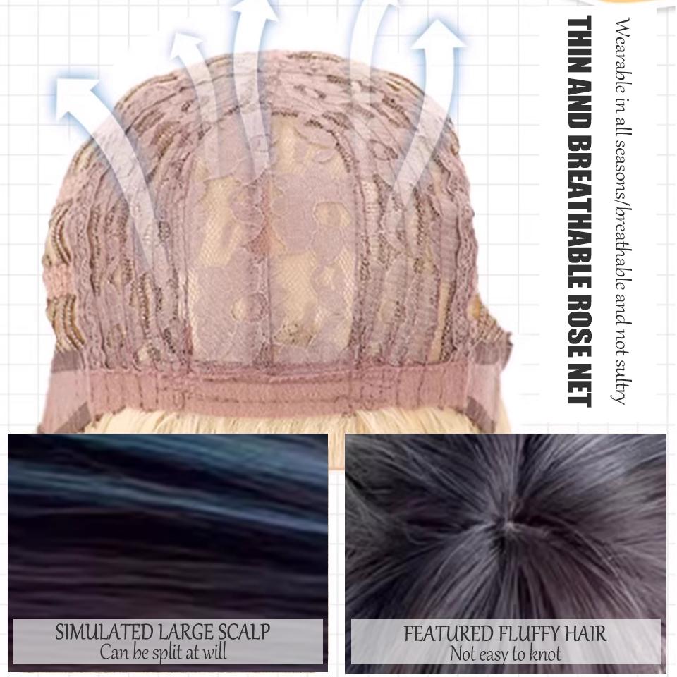 WTB Синие пряди Длинный прямой синтетический парик Женский Длинные волосы Коричневый Черный пряди Синий Пушистый Регулируемый Длинный прямой парик