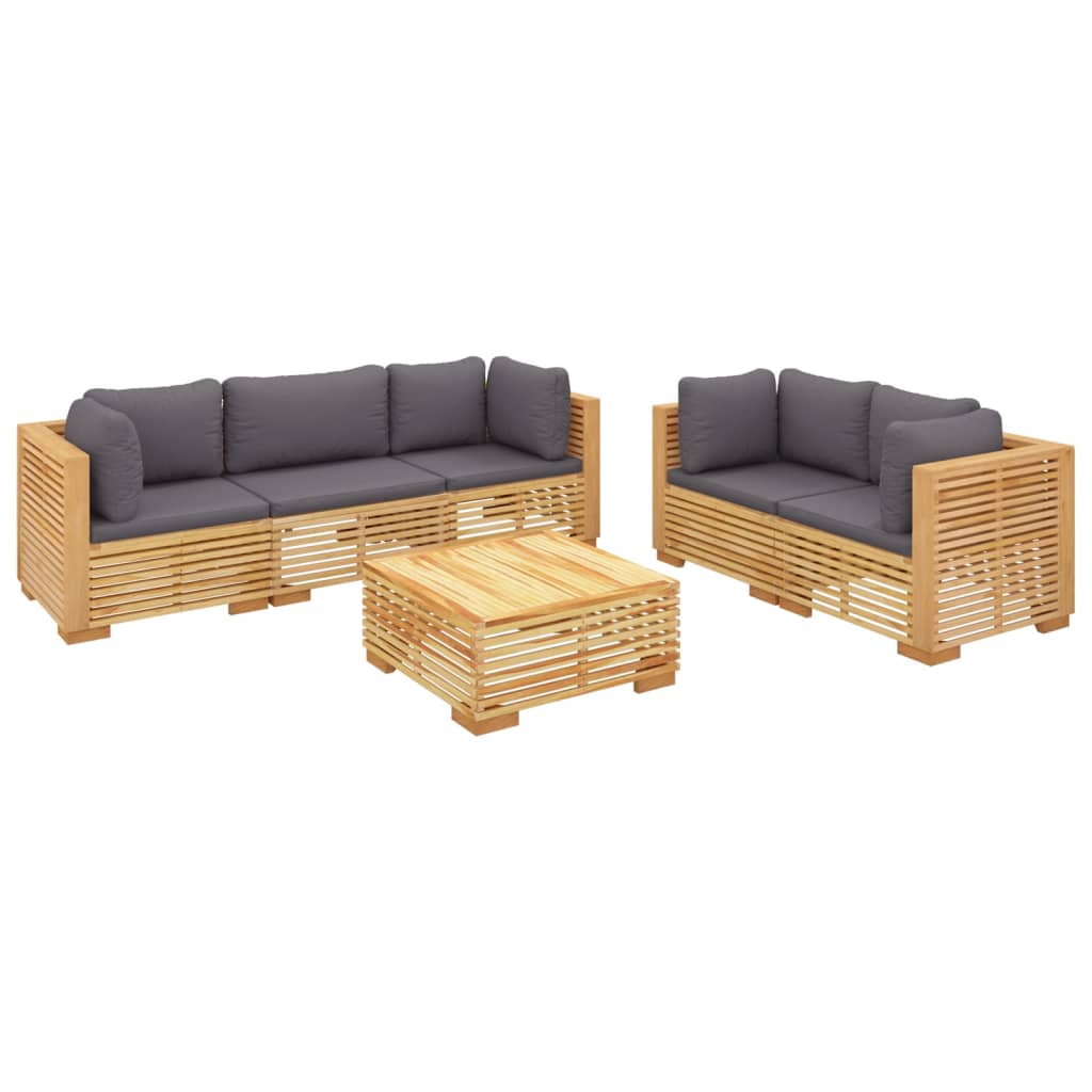 6 Piece Garden Lounge Set with Cushions Solid Teak Wood