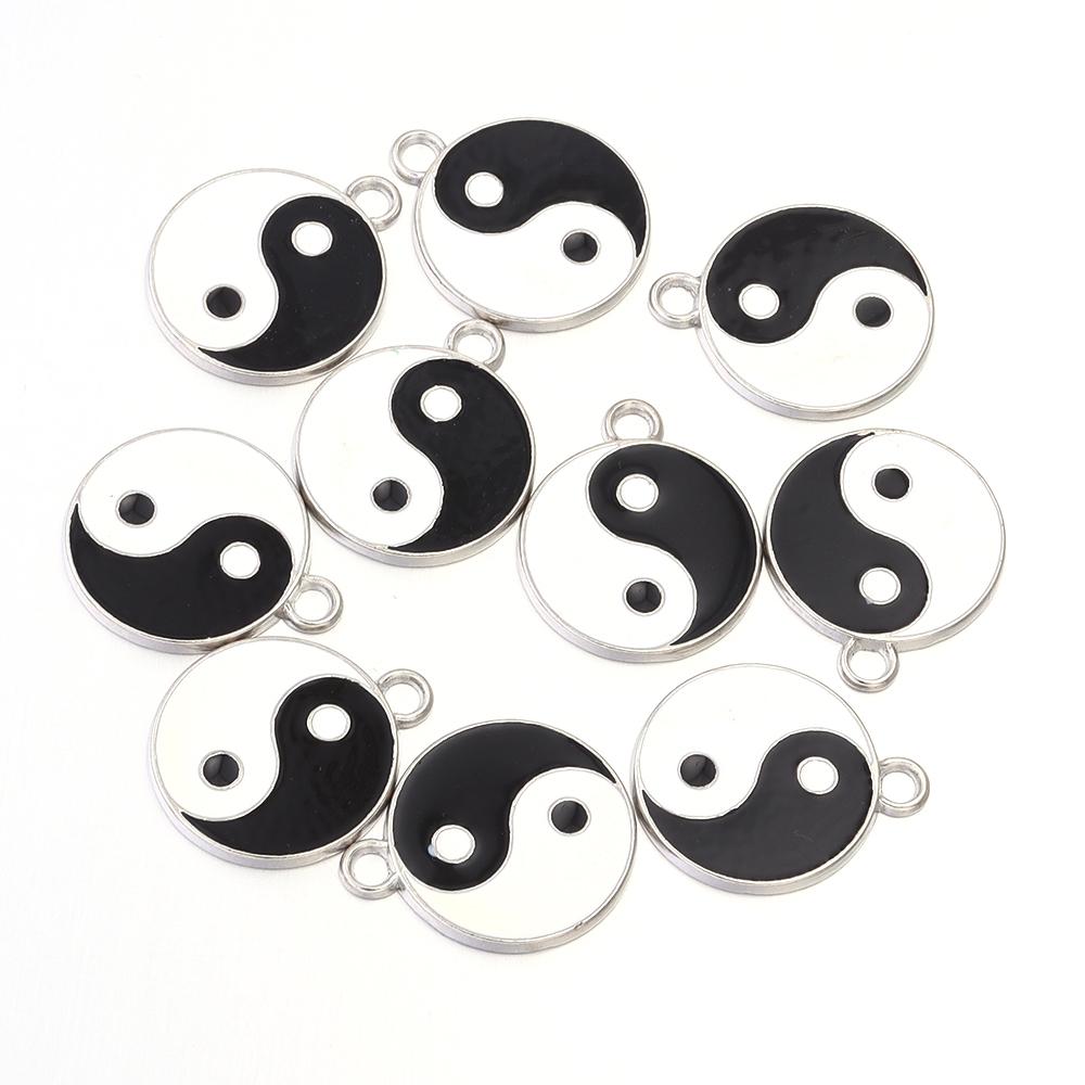 10Pcs/Lot Tai Chi Pattern Charms Alloy Enamel Pendants Double Hole Charms For Jewelry Making DIY Necklace Bracelet Accessories
