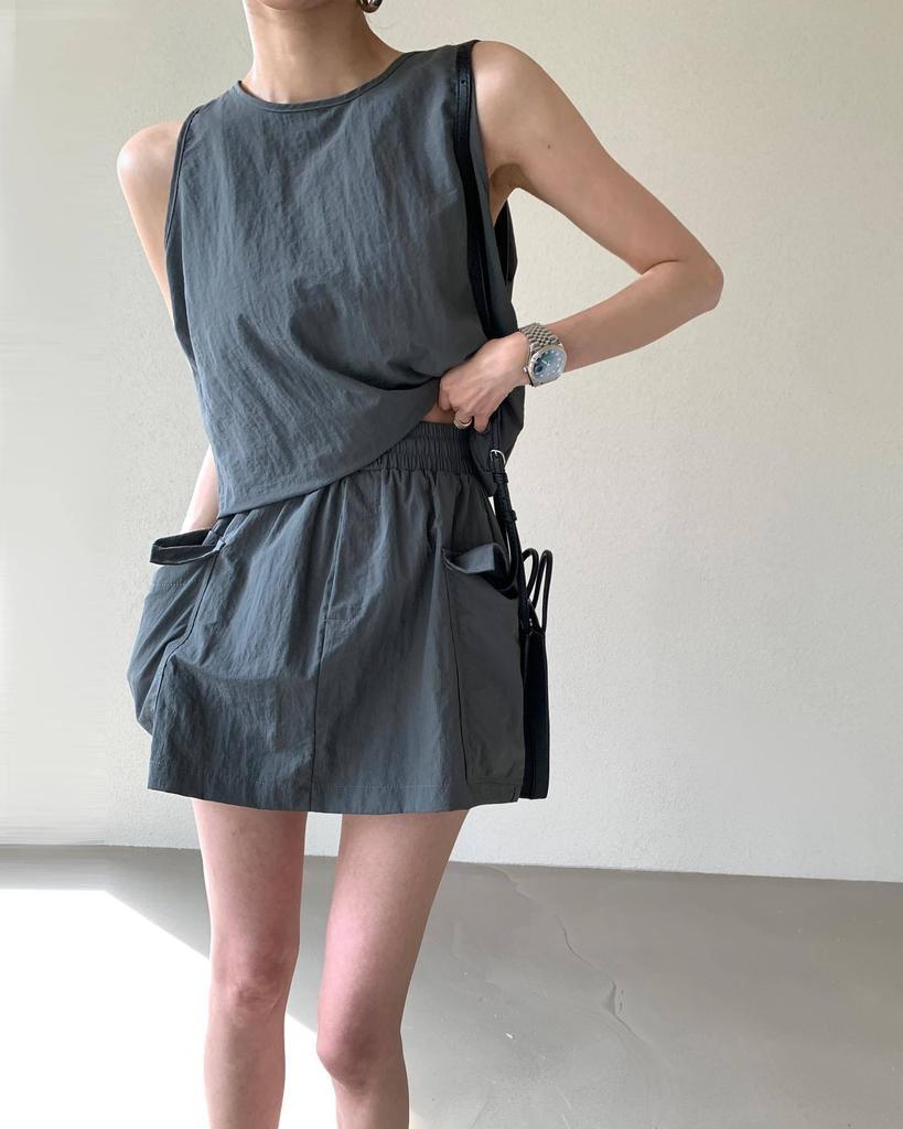 2025 Korean Summer Sleeveless Tank & Wide Leg Shorts Skirt Set